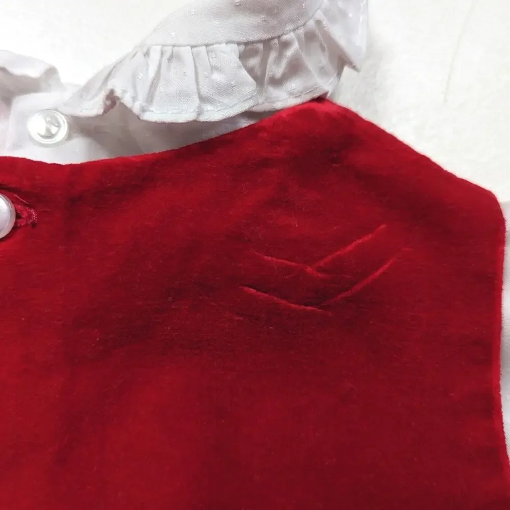 Vintage Dress Baby Girls Size 12-18m Red Velvet Bow